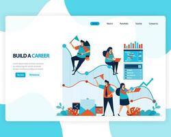 vector landing page of building a career and leadership. chart in achieving business goals. develop mental in work. illustration for web, homepage, web page, web theme, template, flyer, mobile, cards