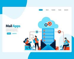 vector landing page of sending, receiving, managing e-mail. work scheduling with digital business e-mail services. illustration for landing page, template, ui ux, web, mobile apps, poster, flyer, ads