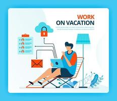 Vector illustration for work at vacation and overtime job. Human vector cartoon characters. Design for landing pages, web, website, web page, mobile apps, banner, flyer, brochure, poster