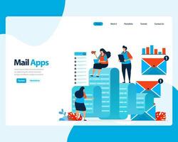 vector landing page of sending, receiving, managing e-mail. work scheduling with digital business e-mail services. illustration for landing page, template, ui ux, web, mobile apps, poster, flyer, ads