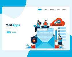 vector landing page of sending, receiving, managing e-mail. work scheduling with digital business e-mail services. illustration for landing page, template, ui ux, web, mobile apps, poster, flyer, ads