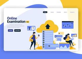 landing page vector flat design illustration of online exams with a question choice of survey, quizzes, questionnaires. cloud security survey. for websites, mobile apps, banner, flyer, brochure, ads