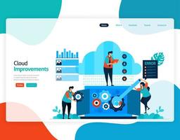 homepage landing page vector flat illustration of improvements cloud . repair and maintenance of cloud storage technology. security system in digital backup database. web, flyer, website, mobile apps