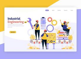 Vector illustration for industrial and machinery engineering. Jobs for maintenance, operation of industrial manufacturing machines. For web, website, landing page, mobile app, banner, flyer, brochure