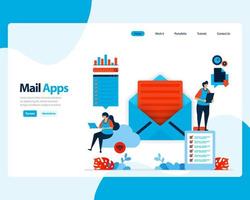 vector landing page of sending, receiving, managing e-mail. work scheduling with digital business e-mail services. illustration for landing page, template, ui ux, web, mobile apps, poster, flyer, ads