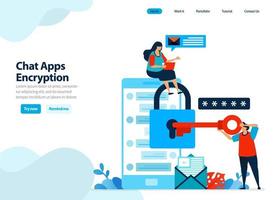 website design of chat apps encryption and mobile security. secure personal data by protecting smartphone. Flat illustration for landing page template, ui ux, website, mobile app, flyer, brochure, ads vector