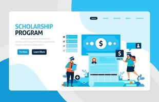 vector illustration of scholarship education program, learning abroad. financial funds and study loans for education. academic achievements, school cost. for banner, web, website, mobile apps, flyer
