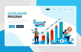 vector illustration of scholarship education program, learning abroad. financial funds and study loans for education. academic achievements, school cost. for banner, web, website, mobile apps, flyer