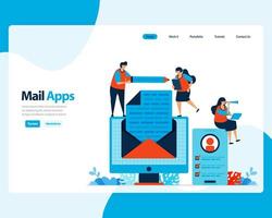 vector landing page of sending, receiving, managing e-mail. work scheduling with digital business e-mail services. illustration for landing page, template, ui ux, web, mobile apps, poster, flyer, ads