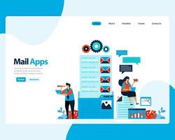 vector landing page of sending, receiving, managing e-mail. work scheduling with digital business e-mail services. illustration for landing page, template, ui ux, web, mobile apps, poster, flyer, ads