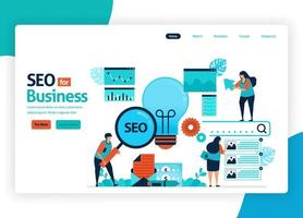 vector illustration website for marketing optimization with SEO. online advertising with keywords in search engines for target market, ads services, social media. landing page, banner, mobile apps