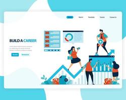 vector landing page of building a career and leadership. chart in achieving business goals. develop mental in work. illustration for web, homepage, web page, web theme, template, flyer, mobile, cards