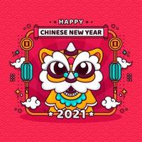 Chinese New Year Greeting with Cute Dancing Lion vector