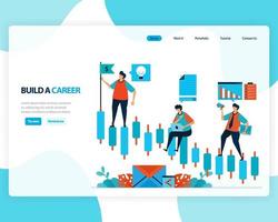 vector landing page of building a career and leadership. chart in achieving business goals. develop mental in work. illustration for web, homepage, web page, web theme, template, flyer, mobile, cards