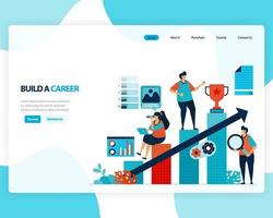 vector landing page of building a career and leadership. chart in achieving business goals. develop mental in work. illustration for web, homepage, web page, web theme, template, flyer, mobile, cards