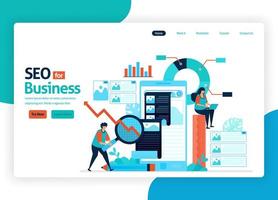 vector illustration website for marketing optimization with SEO. online advertising with keywords in search engines for target market, ads services, social media. landing page, banner, mobile apps