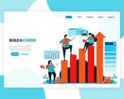 vector landing page of building a career and leadership. chart in achieving business goals. develop mental in work. illustration for web, homepage, web page, web theme, template, flyer, mobile, cards