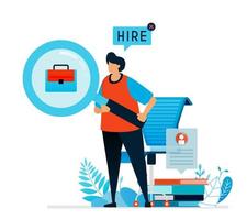 Vector illustration of looking for workers. We're hiring sign for job seekers, Open vacancies for job positions, Opportunity in finding a job, Job fair. Can use for landing page, template, ui, web