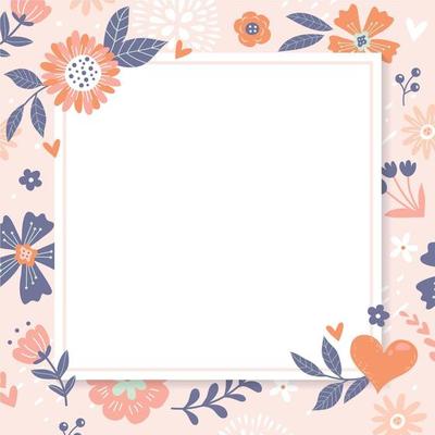 Cute Hand Drawn Floral Background with Frame