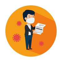 businessman using face mask with receipt and particles covid 19 vector