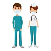 male paramedic with nurse using face mask vector