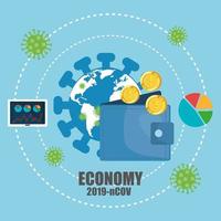 economy impact by 2019 ncov with wallet and icons vector