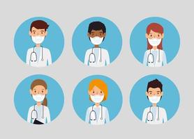 group doctors using face mask isolated icon vector