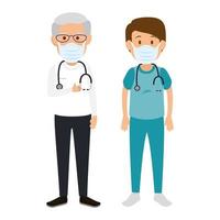 old doctor male with paramedic using face mask vector