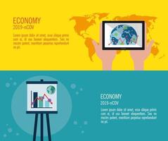 set banners of economy impact by 2019 ncov with icons vector