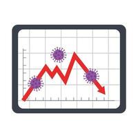 stock market variation by covid 19 with tablet device and icons vector