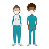 couple paramedics using face mask isolated icon vector