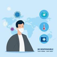 campaign of be responsible stay at home with doctor and medical icons vector
