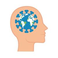 world planet with particles covid 19 in head profile vector