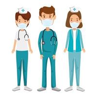 nurses with paramedic using face mask isolated icon vector