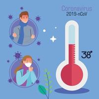 couple sick with thermometer characters vector