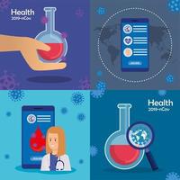 set banners of medical icons with particles of 2019 ncov vector