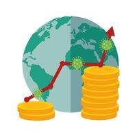 stock market variation by covid 19 with world planet and icons vector