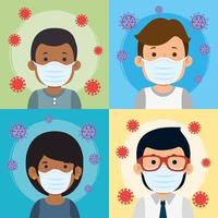 group of people using face mask for covid19 pandemic vector