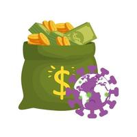 bolsa de dinero con partícula covid 19 vector