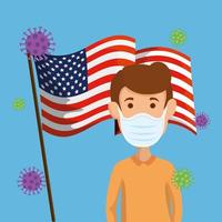 man using face mask and usa flag covid19 pandemic vector