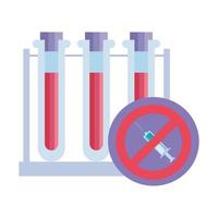 Vacuna inyectable con símbolo denegado y prueba de tubos vector