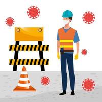builder worker using face mask for covid19 vector