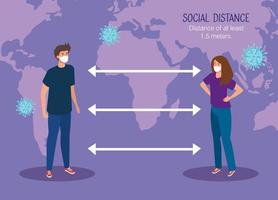 personas que usan máscaras faciales con distanciamiento social para covid19 vector