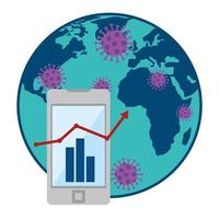 planet earth with smartphone and statistics arrows vector