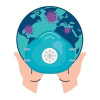 planet earth using face mask with covid19 particles vector