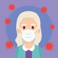 old woman using face mask for covid19 vector