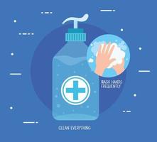 antibacterial soap bottle with hands washing vector