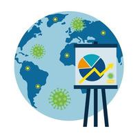 stock market variation by covid 19 with world planet and icons vector