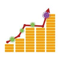 stock market variation by covid 19 with pile coins and icons vector