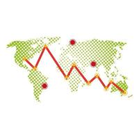 earth map with covid19 particles and statistics arrow vector